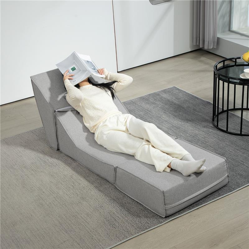 POLTRONA MODERNA DA PAVIMENTO CONVERTIBILE IN CHAISE LONGUE IN TESSUTO GRIGIO CHIARO