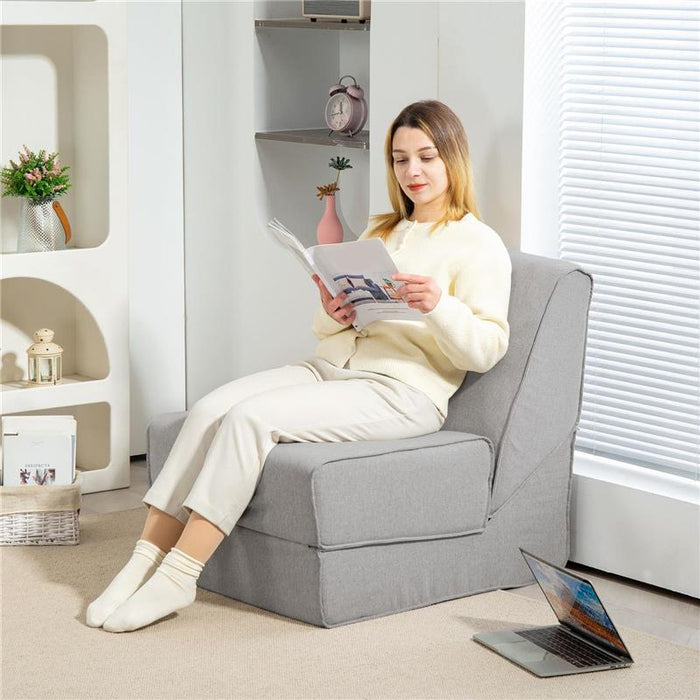 POLTRONA MODERNA DA PAVIMENTO CONVERTIBILE IN CHAISE LONGUE IN TESSUTO GRIGIO CHIARO