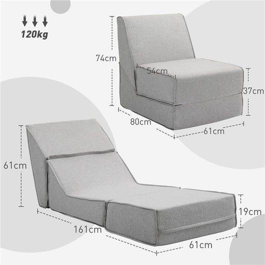POLTRONA MODERNA DA PAVIMENTO CONVERTIBILE IN CHAISE LONGUE IN TESSUTO GRIGIO CHIARO