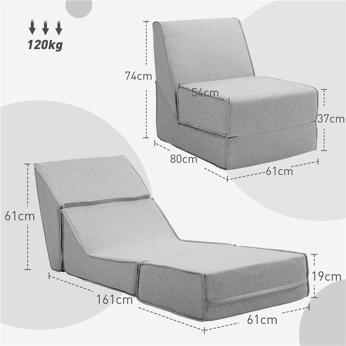 POLTRONA MODERNA DA PAVIMENTO CONVERTIBILE IN CHAISE LONGUE IN TESSUTO GRIGIO CHIARO