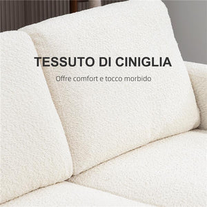 DIVANO 2 POSTI MODERNO IN CINIGLIA CON CUSCINI RIMOVIBILI E LAVABILI 138X70X80 CM BIANCO CREMA