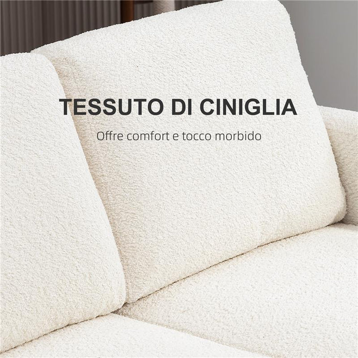 DIVANO 2 POSTI MODERNO IN CINIGLIA CON CUSCINI RIMOVIBILI E LAVABILI 138X70X80 CM BIANCO CREMA