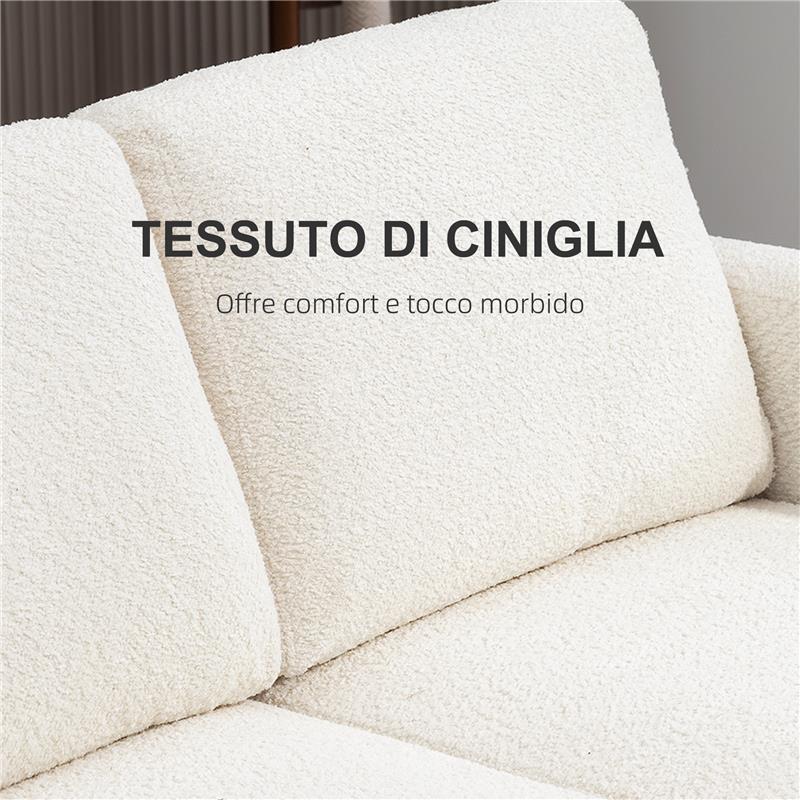 DIVANO 2 POSTI MODERNO IN CINIGLIA CON CUSCINI RIMOVIBILI E LAVABILI 138X70X80 CM BIANCO CREMA