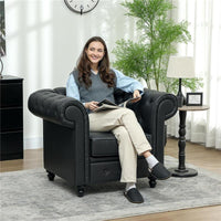 POLTRONA DA SALOTTO STILE CHESTERFIELD IN FINTA PELLE PU CON GAMBE IN LEGNO NERO