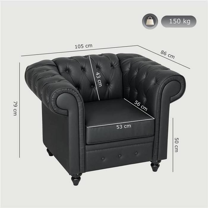 POLTRONA DA SALOTTO STILE CHESTERFIELD IN FINTA PELLE PU CON GAMBE IN LEGNO NERO