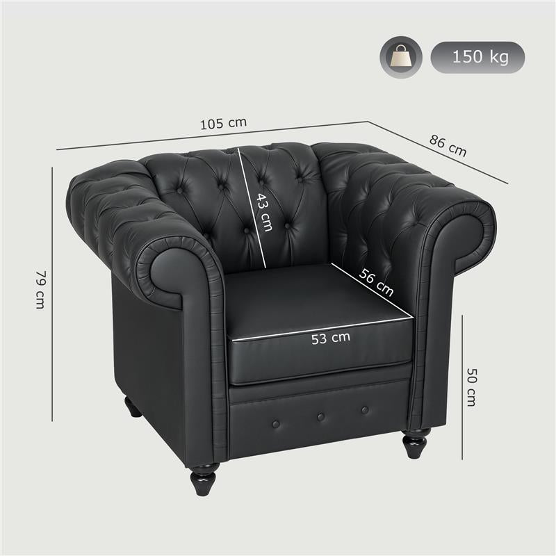 POLTRONA DA SALOTTO STILE CHESTERFIELD IN FINTA PELLE PU CON GAMBE IN LEGNO NERO