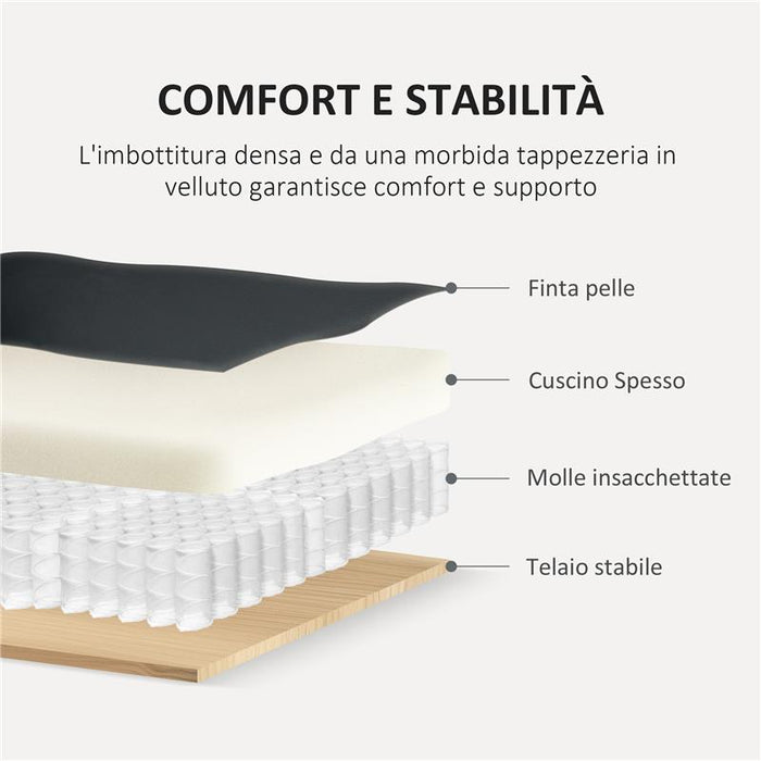 DIVANO 3 POSTI STILE CHESTERFIELD TRAPUNTATO CON MOLLE INSACCHETTATE FINTA PELLE 213X86X79 CM NERO