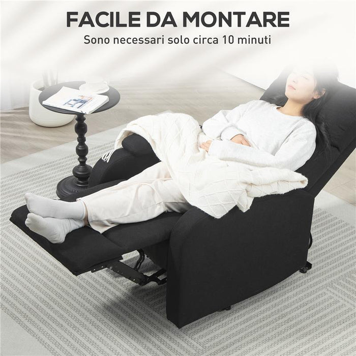 POLTRONA RECLINABILE MANUALMENTE A 60° EXTRA IMBOTTITA IN TESSUTO CON POGGIAPIEDI NERO