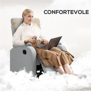 POLTRONA RECLINABILE MANUALMENTE A 60° EXTRA IMBOTTITA IN TESSUTO CON POGGIAPIEDI GRIGIO