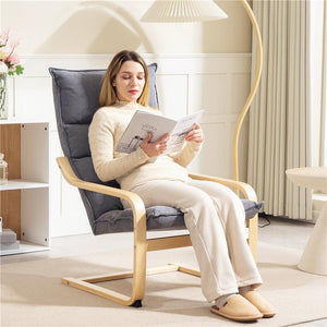 POLTRONA A DONDOLO MODERNA CON BRACCIOLI IN LEGNO E CUSCINI SPESSI IN VELLUTO 67X83X105 CM GRIGIO