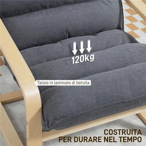 POLTRONA A DONDOLO MODERNA CON BRACCIOLI IN LEGNO E CUSCINI SPESSI IN VELLUTO 67X83X105 CM GRIGIO