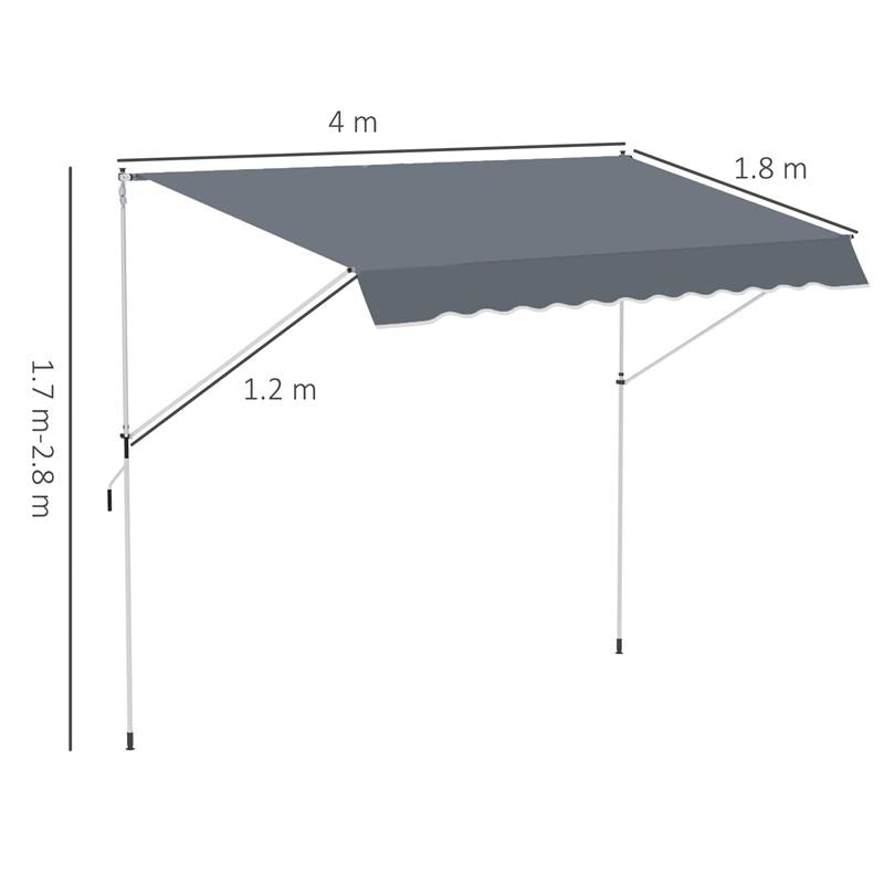 TENDA DA SOLE A BRACCI AVVOLGIBILE CON MANOVELLA E STRUTTURA TELESCOPICA 4X1.2M GRIGIO
