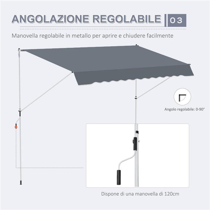 TENDA DA SOLE A BRACCI AVVOLGIBILE CON MANOVELLA E STRUTTURA TELESCOPICA 4X1.2M GRIGIO