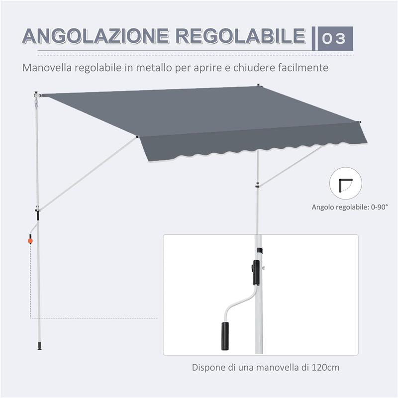 TENDA DA SOLE A BRACCI AVVOLGIBILE CON MANOVELLA E STRUTTURA TELESCOPICA 4X1.2M GRIGIO