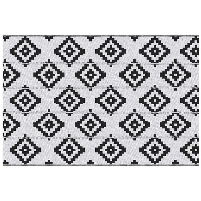 TAPPETO ESTERNO PER BALCONE E TERRAZZA REVERSIBILE CON FANTASIA GEOMETRICA 2.74X1.82 M NERO E BIANCO