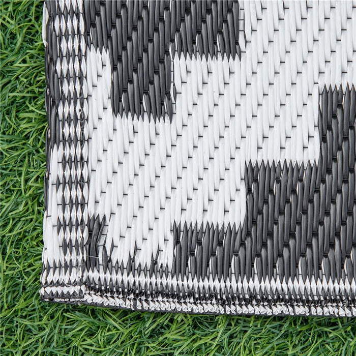 TAPPETO ESTERNO PER BALCONE E TERRAZZA REVERSIBILE CON FANTASIA GEOMETRICA 2.74X1.82 M NERO E BIANCO
