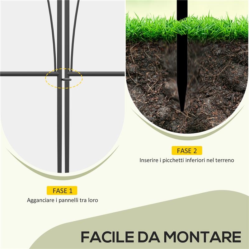 RECINZIONE ESTERNA A 5 PANNELLI IN METALLO CON LACCI 305X62 CM NERA