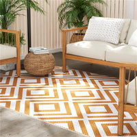 TAPPETO ESTERNO PER BALCONE E TERRAZZA REVERSIBILE CON FANTASIA GEOMETRICA 182X274 CM MARRONE E BIANCO