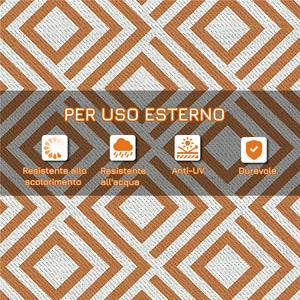 TAPPETO ESTERNO PER BALCONE E TERRAZZA REVERSIBILE CON FANTASIA GEOMETRICA 182X274 CM MARRONE E BIANCO