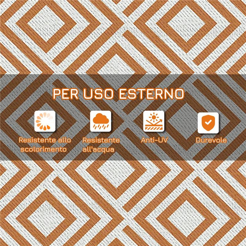 TAPPETO ESTERNO PER BALCONE E TERRAZZA REVERSIBILE CON FANTASIA GEOMETRICA 182X274 CM MARRONE E BIANCO