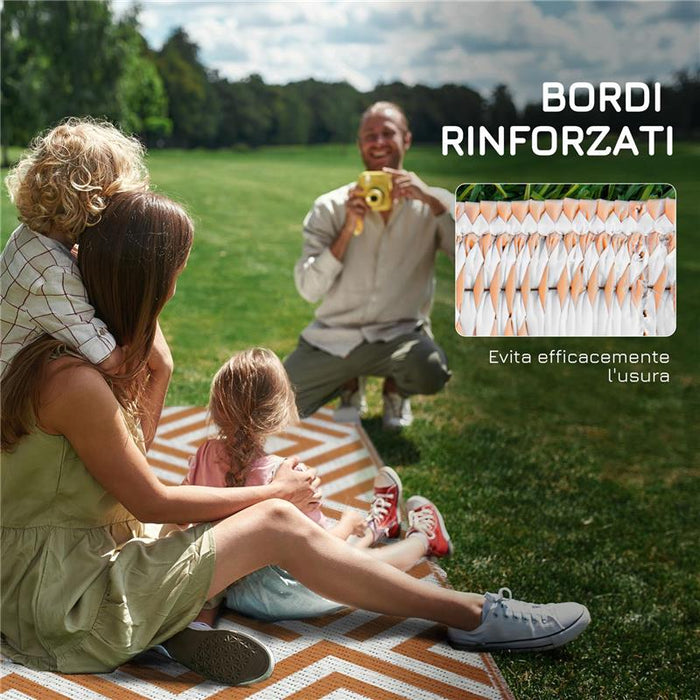 TAPPETO ESTERNO PER BALCONE E TERRAZZA REVERSIBILE CON FANTASIA GEOMETRICA 182X274 CM MARRONE E BIANCO