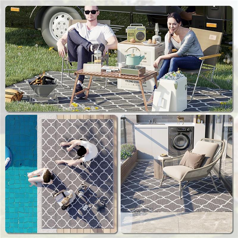 TAPPETO PER ESTERNO PIEGHEVOLE E REVERSIBILE CON BORSA DI TRASPORTO 182X274 CM GRIGIO CHIARO