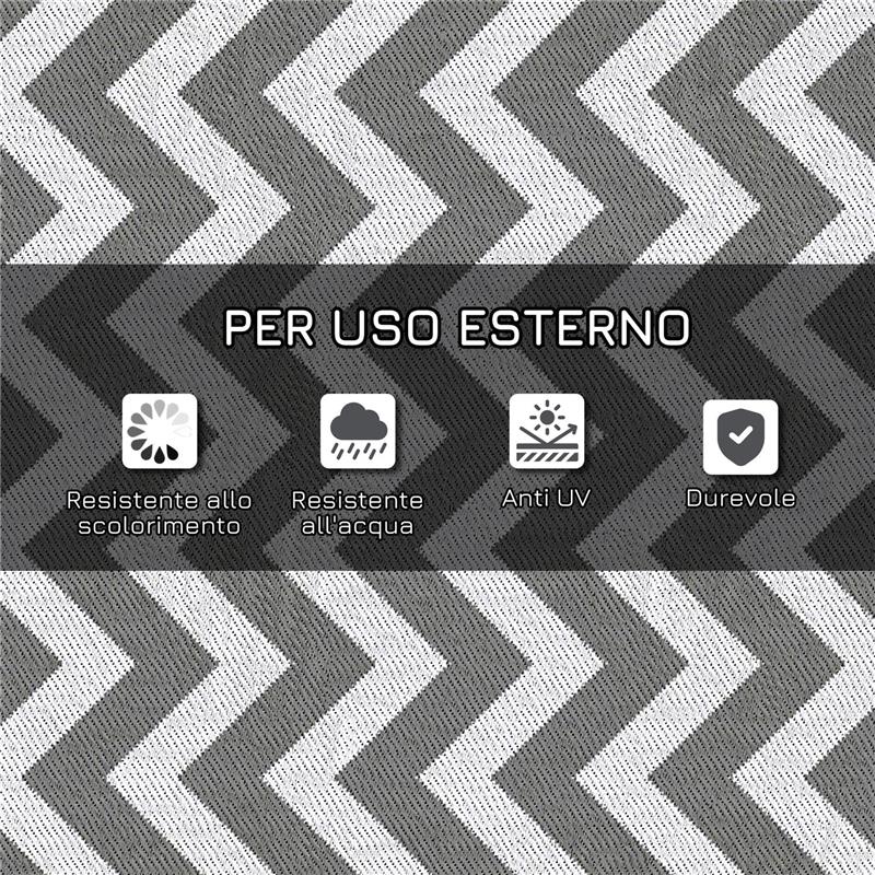 TAPPETO DA ESTERNO REVERSIBILE CON FANTASIA GEOMETRICA 121X182 CM GRIGIO E BIANCO