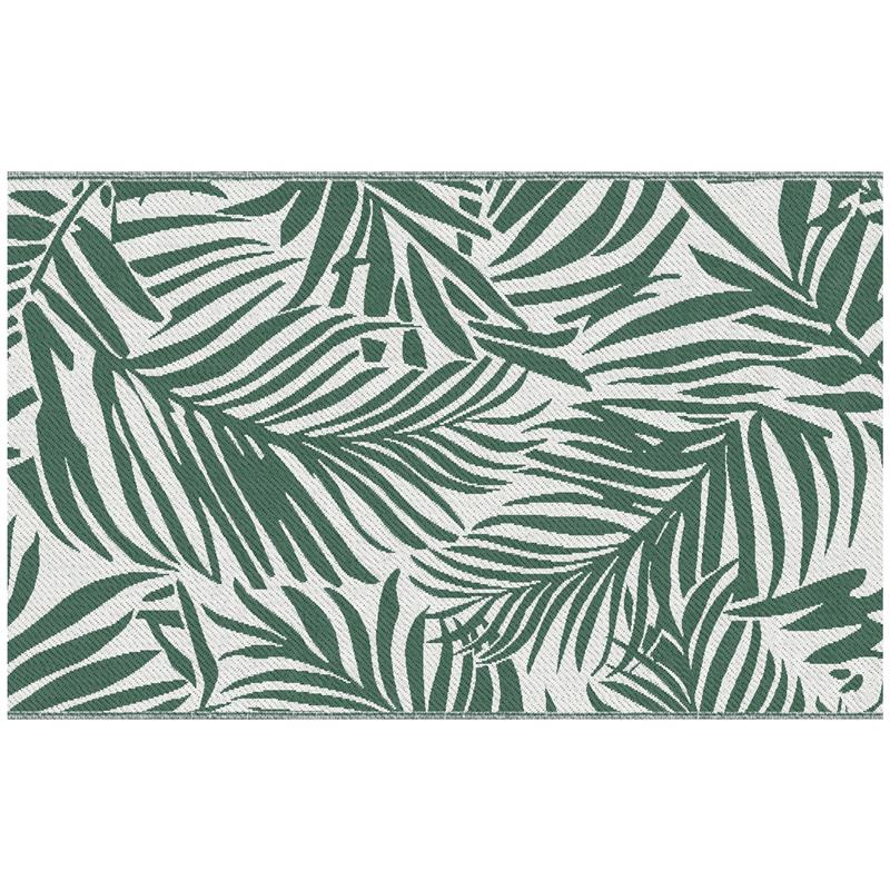 TAPPETO ESTERNO PER BALCONE E TERRAZZA REVERSIBILE CON FANTASIA A FOGLIE 152X243 CM VERDE E BIANCO