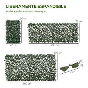 SIEPE ARTIFICIALE A 2 SEZIONI DA 356 FOGLIE DI EDERA IN POLIESTERE E RATTAN 200X100 CM VERDE E MARRONE