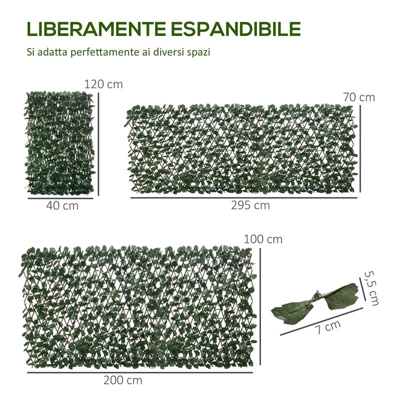 SIEPE ARTIFICIALE A 2 SEZIONI DA 356 FOGLIE DI EDERA IN POLIESTERE E RATTAN 200X100 CM VERDE E MARRONE