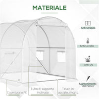 SERRA A TUNNEL CON 4 FINESTRELLE E INGRESSO A ZIP IN ACCIAIO ZINCATO E PE 3X2X1.9 M BIANCO