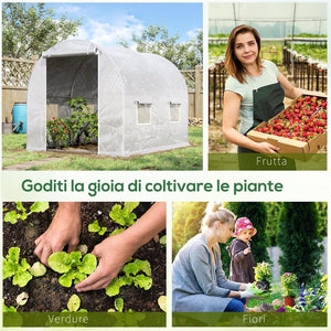 SERRA A TUNNEL CON 4 FINESTRELLE E INGRESSO A ZIP IN ACCIAIO ZINCATO E PE 3X2X1.9 M BIANCO