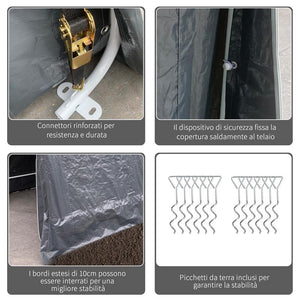 TENDA GARAGE 2.4X2M PER VEICOLI E BICICLETTE IN METALLO E TESSUTO PE GRIGIO SCURO