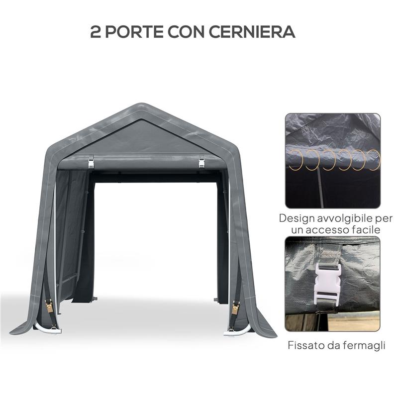 TENDA GARAGE 2.4X2M PER VEICOLI E BICICLETTE IN METALLO E TESSUTO PE GRIGIO SCURO