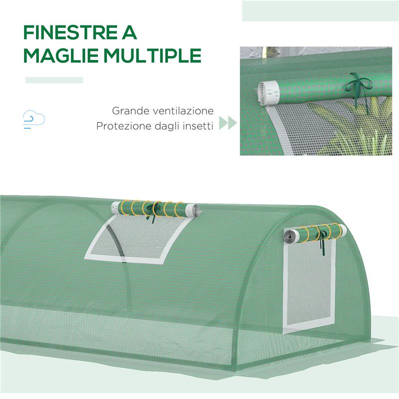 SERRA PICCOLA CON 5 FINESTRELLE E GRIGLIA CENTRALE IN ACCIAIO PE E PP 300X80X45 CM VERDE