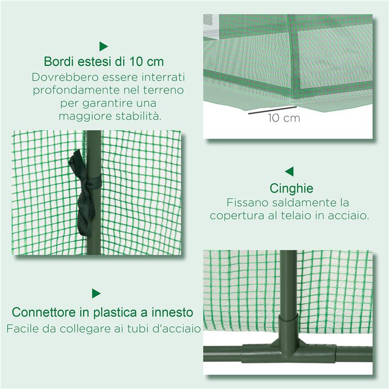 SERRA PICCOLA CON 5 FINESTRELLE E GRIGLIA CENTRALE IN ACCIAIO PE E PP 300X80X45 CM VERDE