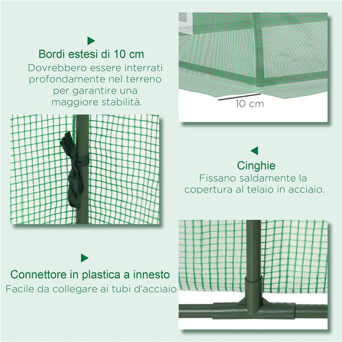 SERRA PICCOLA CON 5 FINESTRELLE E GRIGLIA CENTRALE IN ACCIAIO PE E PP 300X80X45 CM VERDE