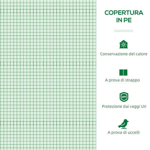 SERRA PICCOLA CON 2 FINESTRELLE LATERALI E FINESTRA CENTRALE IN ACCIAIO PE E PP 240X90X90 CM VERDE