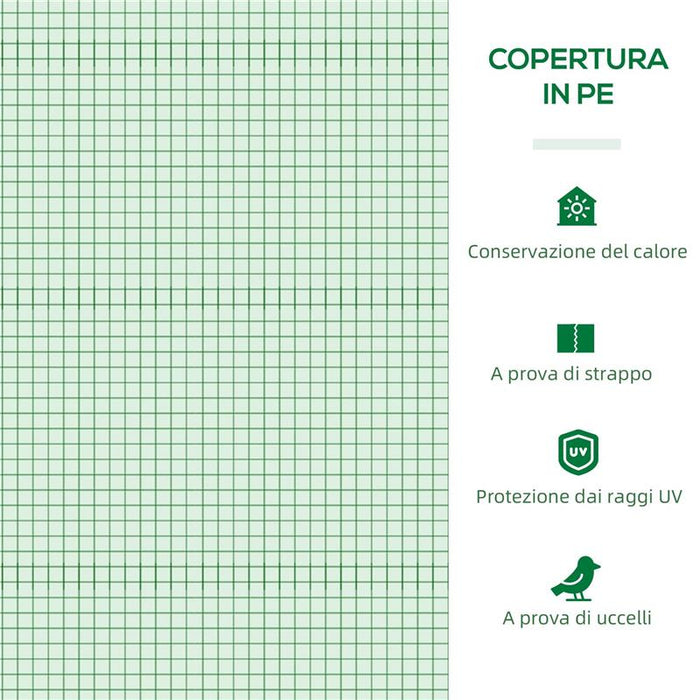 SERRA PICCOLA CON 2 FINESTRELLE LATERALI E FINESTRA CENTRALE IN ACCIAIO PE E PP 240X90X90 CM VERDE