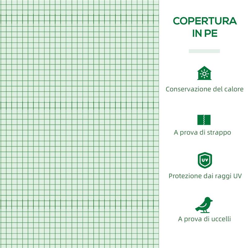 SERRA PICCOLA CON 2 FINESTRELLE LATERALI E FINESTRA CENTRALE IN ACCIAIO PE E PP 240X90X90 CM VERDE