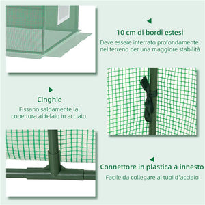 SERRA PICCOLA CON 2 FINESTRELLE LATERALI E FINESTRA CENTRALE IN ACCIAIO PE E PP 240X90X90 CM VERDE