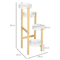 PORTA PIANTE DA INTERNO ED ESTERNO 4 RIPIANI A VASSOIO E STRUTTURA IN BAMBÙ 28X28X80 CM BIANCO