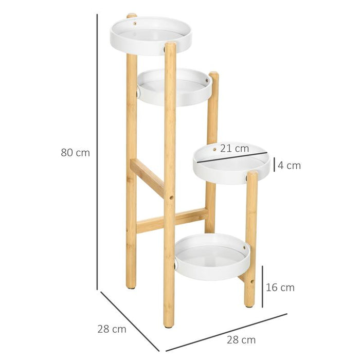 PORTA PIANTE DA INTERNO ED ESTERNO 4 RIPIANI A VASSOIO E STRUTTURA IN BAMBÙ 28X28X80 CM BIANCO