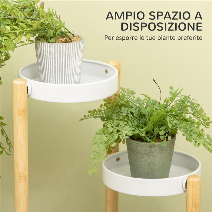 PORTA PIANTE DA INTERNO ED ESTERNO 4 RIPIANI A VASSOIO E STRUTTURA IN BAMBÙ 28X28X80 CM BIANCO