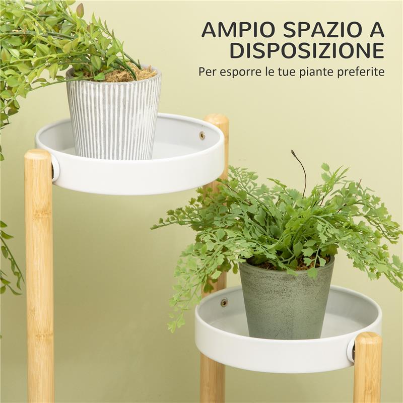 PORTA PIANTE DA INTERNO ED ESTERNO 4 RIPIANI A VASSOIO E STRUTTURA IN BAMBÙ 28X28X80 CM BIANCO
