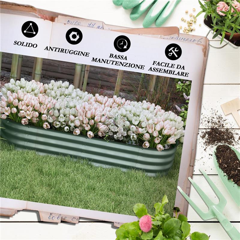 LETTO PER ORTO RIALZATO MODULARE 150X62X30CM IN ACCIAIO GALVANIZZATO CON FONDO APERTO VERDE