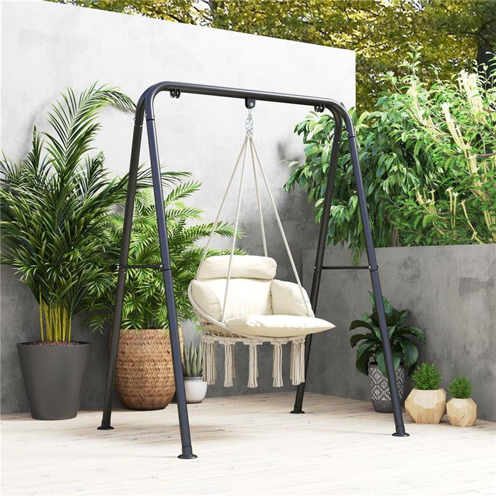 POLTRONA SOSPESA IN STILE BOHO CON CUSCINO IN ACCIAIO COTONE E POLIESTERE 80X60X40 CM BIANCO CREMA