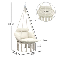 POLTRONA SOSPESA IN STILE BOHO CON CUSCINO IN ACCIAIO COTONE E POLIESTERE 80X60X40 CM BIANCO CREMA