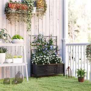 LETTO PER ORTO RIALZATO CON TRALICCIO PER PIANTE RAMPICANTI IN ACCIAIO ZINCATO 90X40X120 CM NERO