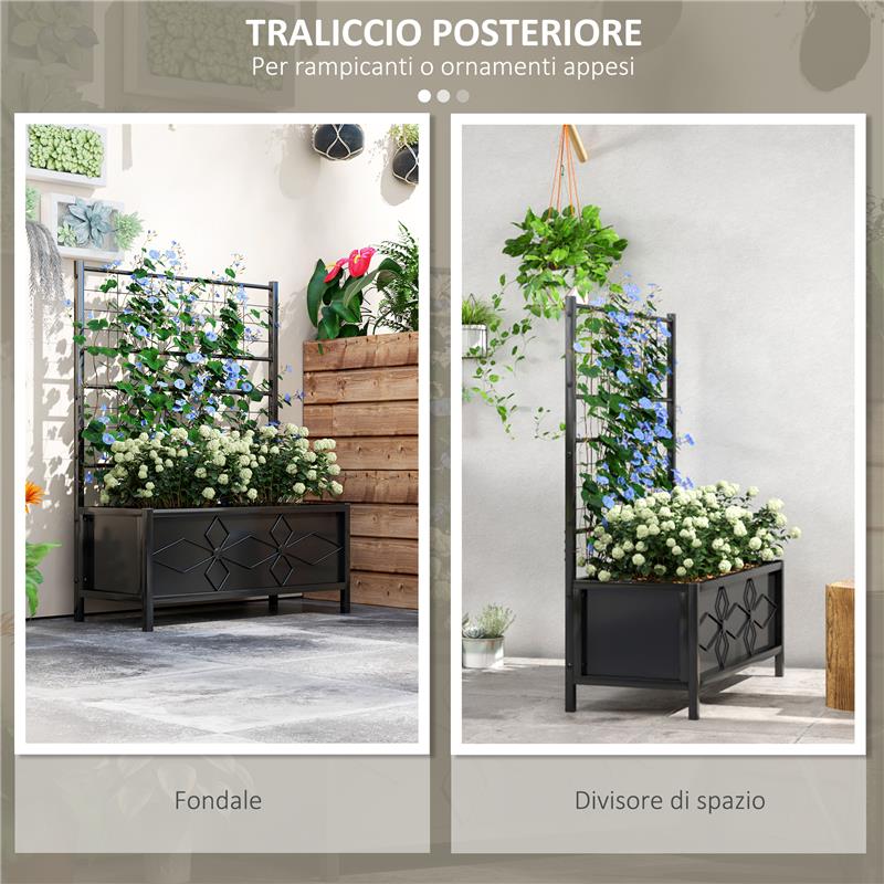 LETTO PER ORTO RIALZATO CON TRALICCIO PER PIANTE RAMPICANTI IN ACCIAIO ZINCATO 90X40X120 CM NERO